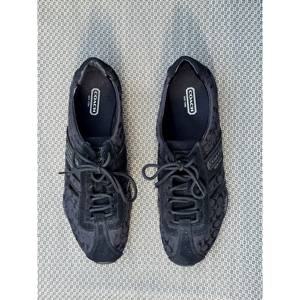 Coach Womens Black Signature Lace-Up Low Top Sneakers Athletic Casual